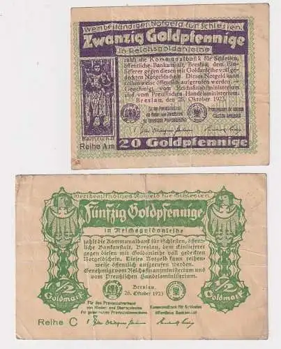 Banknote 20 und 50 Goldpfennig Handelsministerium Breslau 1923 (146160)