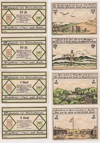 4 Banknoten Notgeld "Vogelkoje" Gemeinde Kampen auf Sylt 1.10.1921 (144595)