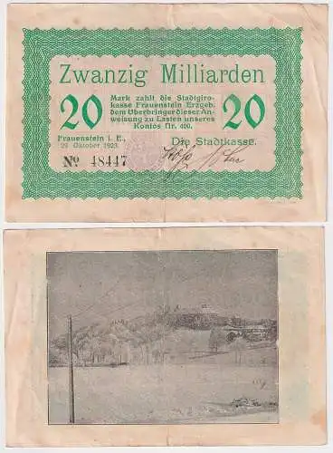 20 Milliarden Mark Banknote Inflation Stadtkasse Frauenstein i.E. 1923 (142246)