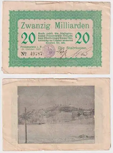 20 Milliarden Mark Banknote Inflation Stadtkasse Frauenstein i.E. 1923 (149444)