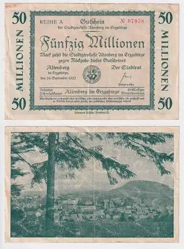 50 Millionen Mark Banknote Inflation Stadtgirokasse Altenberg 24.9.1923 (142767)