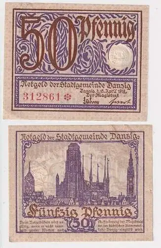 50 Pfennig Banknote Stadtgemeinde Danzig 15.4.1919 Farbe Lila (141216)