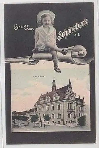 66355 Kinder Ak Gruß aus Schönebeck an der Elbe Rathaus um 1910