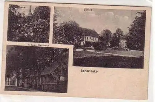 54971 Mehrbild Ak Scharteuke Mewes Gasthaus, Kirche, Schloß 1919