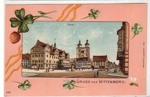 47404 Präge Ak Gruß aus Wittenberg Markt um 1900