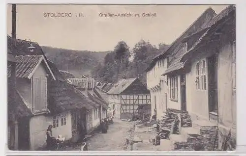 91146 Ak Stolberg Harz Strassenansicht mit Schloß um 1910