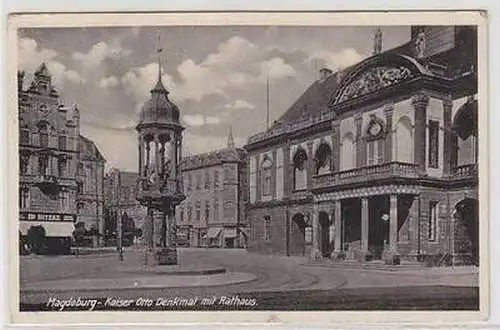 51055 Ak Magdeburg Kaiser Otto Denkmal mit Rathaus 1933