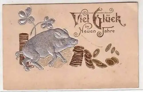 45427 Neujahrs Präge Ak Wildschwein mit Münzen um 1905