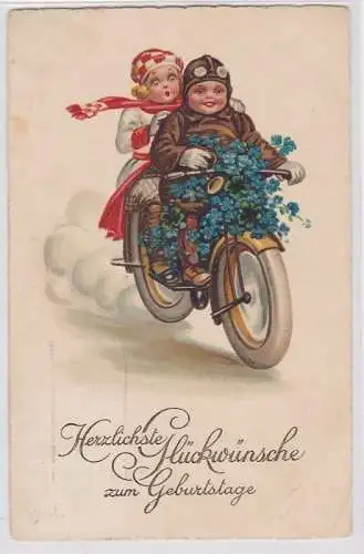 83237 Glückwunsch AK Herzliche Glückwünsche zum Geburtstage, Motorradfahrer 1927