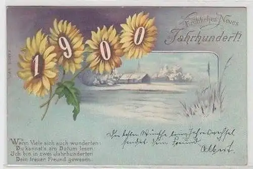 59408 Neujahrs Ak mit Jahreszahl 1900 aus Blumen