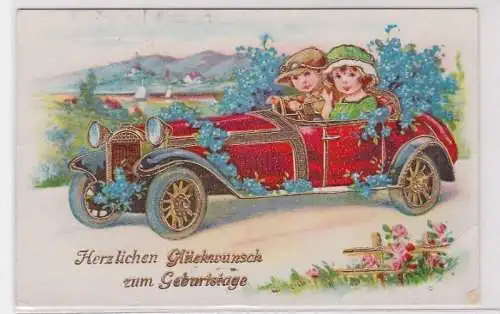 74275 Glückwunsch AK Herzlichen Glückwunsch zum Geburtstag - Blumenauto 1930