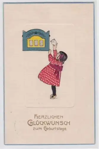 95777 Präge Ak Herzlichen Glückwunsch zum Geburtstag Mädchen Briefkasten 1910