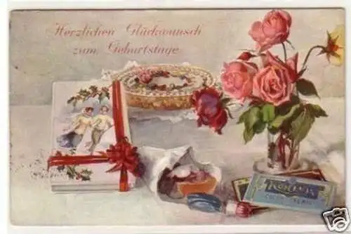 31696 Geburtstags Ak m. Reklame Köhler Cacao Cream 1925