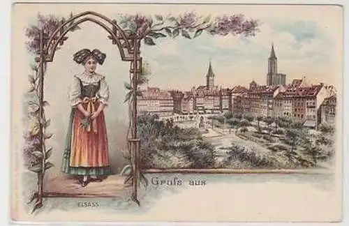 42664 Ak Lithographie Gruß aus Straßburg im E. um 1910