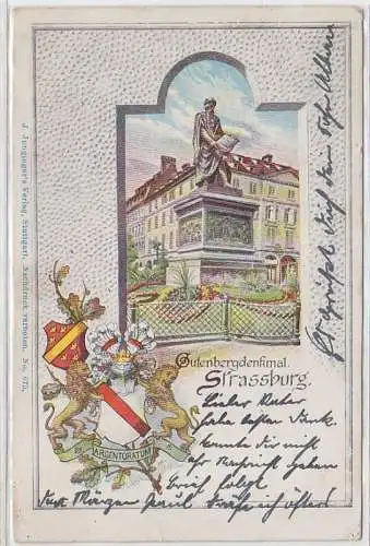 68543 Wappen Ak Strassburg Gutenbergdenkmal 1904