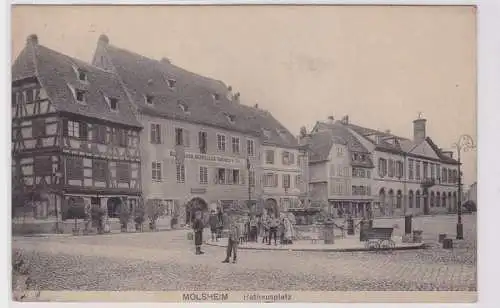 92119 Feldpost AK Molsheim - Rathausplatz mit Brunnen & Bierhalle Gauber 1915