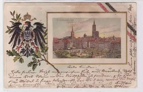 90906 Präge Passepartout AK Strassburg - Kleberplatz, Stadtwappen 1901