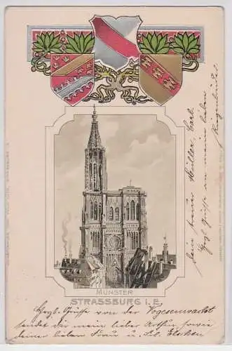 41710 Passepartout AK Strassburg im Elsass Münster - Wappen mit Ornamenten 1905