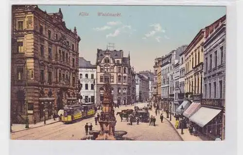 92125 AK Köln - Waidmarkt mit Brunnen, Geschäften, Kutschen & Straßenbahn um 192