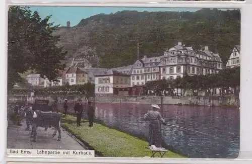 92121 AK Bad Ems - Lahnpartie mit Kurhaus 1912