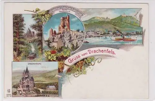 91820 AK Gruss vom Drachenfels - Drachenburg, Ruine Drachenfels & Panorama