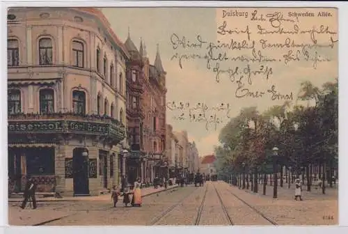 89038 AK Duisburg - Schweden Allée mit Gleisanlage und Fuhrwerken 1905