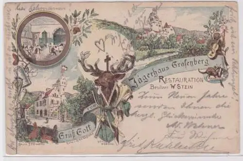 71755 Ak Lithographie Grüß Gott vom Jägerhaus Grafenberg Restauration 1898