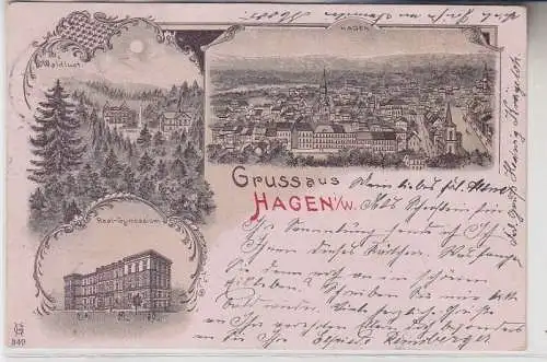 71620 Ak Lithographie Gruss aus Hagen in W. Real Gymnasium usw. 1900