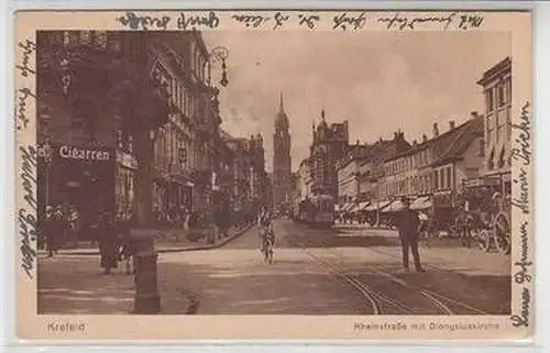 54583 Ak Krefeld Rheinstrasse mit Dionysiuskirche 1937