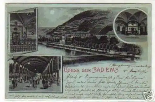 08767 Mondscheinkarte Gruß aus Bad Ems 1900