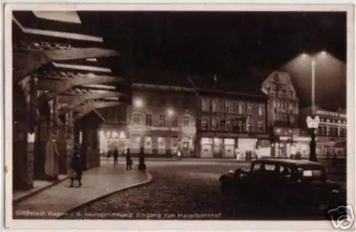 08991 Ak Hagen Hauptbahnhof bei Nacht 1937