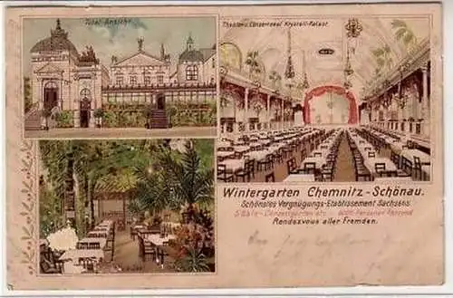 42945Ak Lithographie Wintergarten Chemnitz Schönau 1904