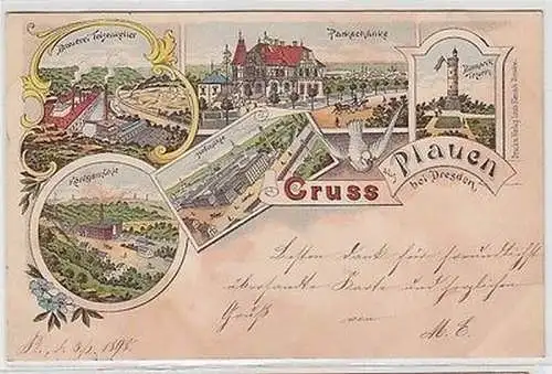 61930 Ak Lithographie Gruß aus Plauen bei Dresden Brauerei usw. 1898