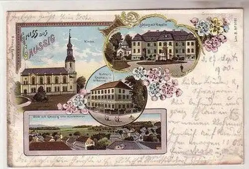 58991 Ak Lithographie Gruß aus Gaussig Gasthaus usw. 1900