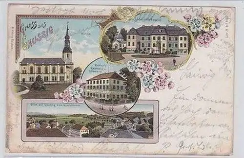 59339 Ak Lithographie Gruß aus Gaussig Gasthaus usw. 1899