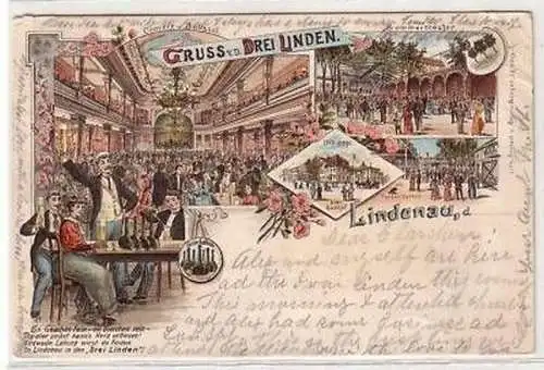 30/81 Ak Litho Gruss v.d. Drei Linden Lindenau 1898