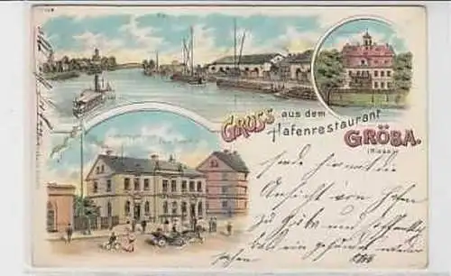 36670 Ak Lithographie Gruß aus Gröba Restaurant 1901