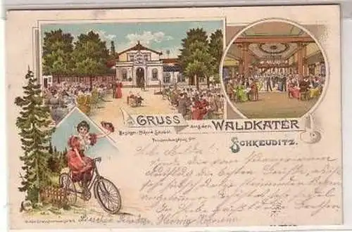 30/35 Ak Litho Gruss aus dem Waldkater Schkeuditz 1899