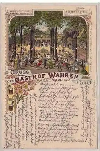 30/39 Ak Lithografie Gasthof Wahren b. Leipzig 1899