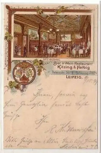 30/41 Ak Litho Bier & Wein-Restaurant Leipzig 1899