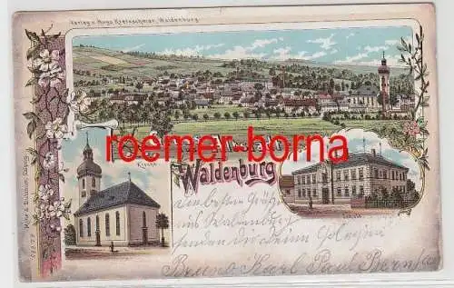 75305 Ak Lithografie Gruss aus Altstadt Waldenburg Schule, Kirche, Totale 1900