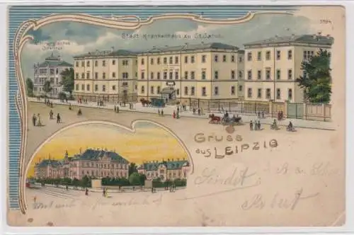 26447 Ak Lithographie Gruss aus Leipzig städt. Krankenhaus zu St. Jacob 1911