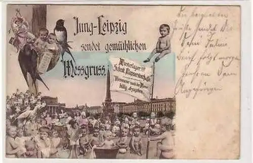 14/46 Humor Ak Jung Leipzig sendet Messgruss 1905