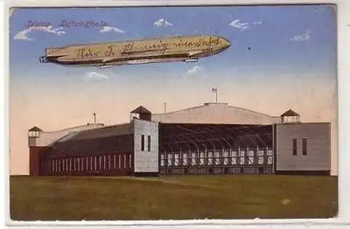 13/18 Ak Leipzig Zeppelin über Luftschiffhalle 1915