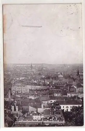 13/25 Ak Leipzig Totalansicht mit Zeppelin 1914