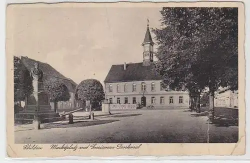 46578 Feldpost Ak Schildau Marktplatz mit Gneisenau Denkmal 1943