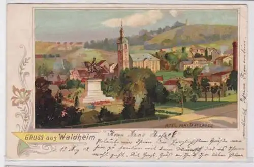 86318 Künstler Ak Gruss aus Waldheim, Teilansicht, Kirche, Denkmal 1902