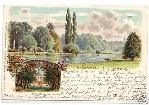 23162 Ak Lithographie Rosenthalteich in Leipzig 1899