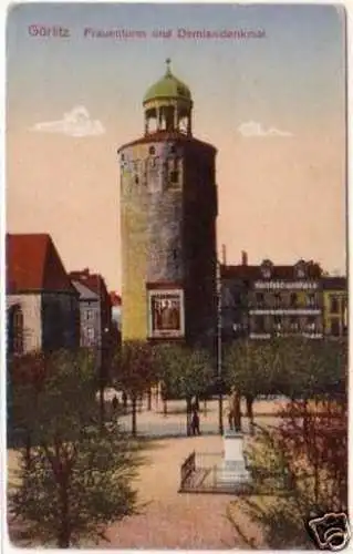 21571 Ak Görlitz Frauenturm und Demianidenkmal um 1910