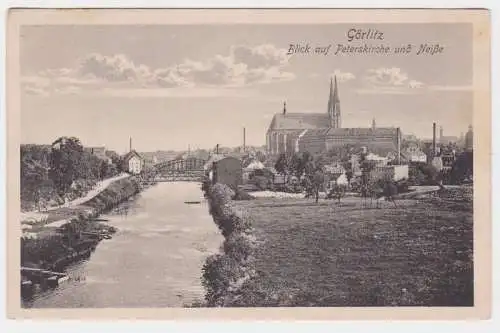 907986 Ak Görlitz Blick auf Peterskirche u. Neiße 1914